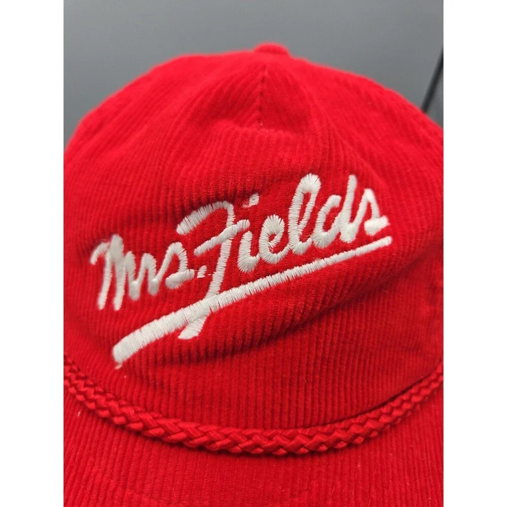 Vintage Mrs. Fields Cookies  Red Corduroy Rope Strapback Hat Cap 90s Y2k